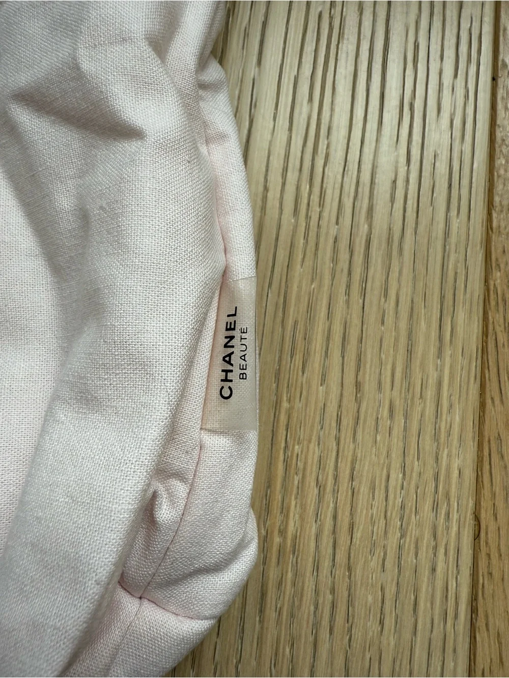 CHANEL Beauté Light Pink Dust Bag with Black Logo